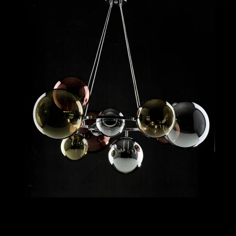 Lampadario a sospensione Moderno Serie Bubble Ring 9 Luci Vetri Oro Rame Fume