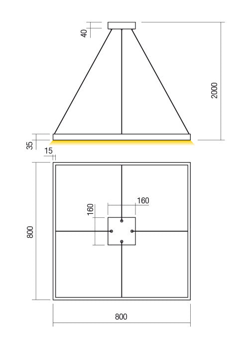 FEBE REDO GROUP sospensione quadrata a LED 80x80 50W