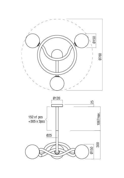 CONFUSIO 01-3256 REDO GROUP struttura oro opaco e diffusori in vetro soffiato opale 3xE14