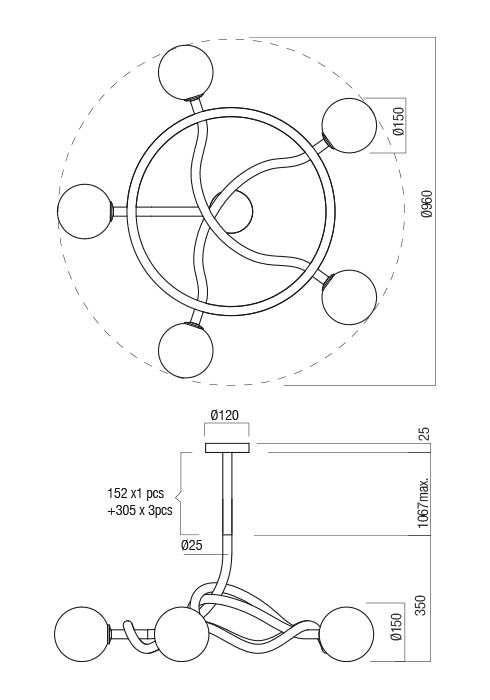 CONFUSIO 01-3258 REDO GROUP struttura oro opaco e diffusori in vetro soffiato opale 5xE14