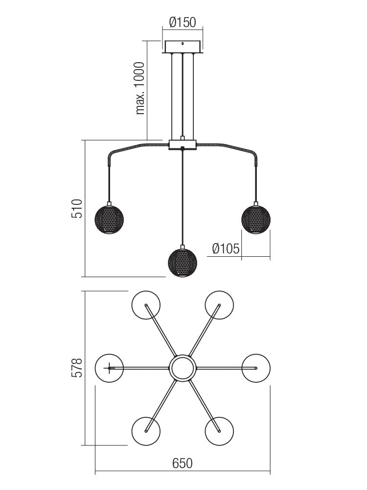 Lampadario Sospensione GIANET 7 LUCI D65