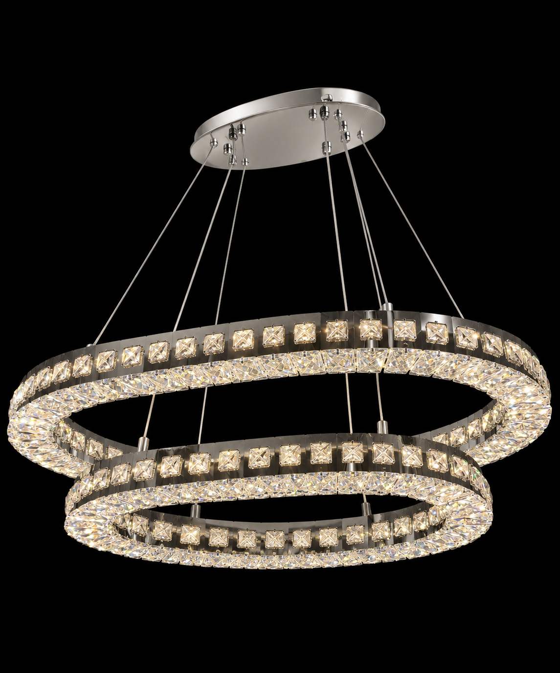 LAMPADARIO OVALE IN CRISTALLO CROMATO LED INTEGRATO