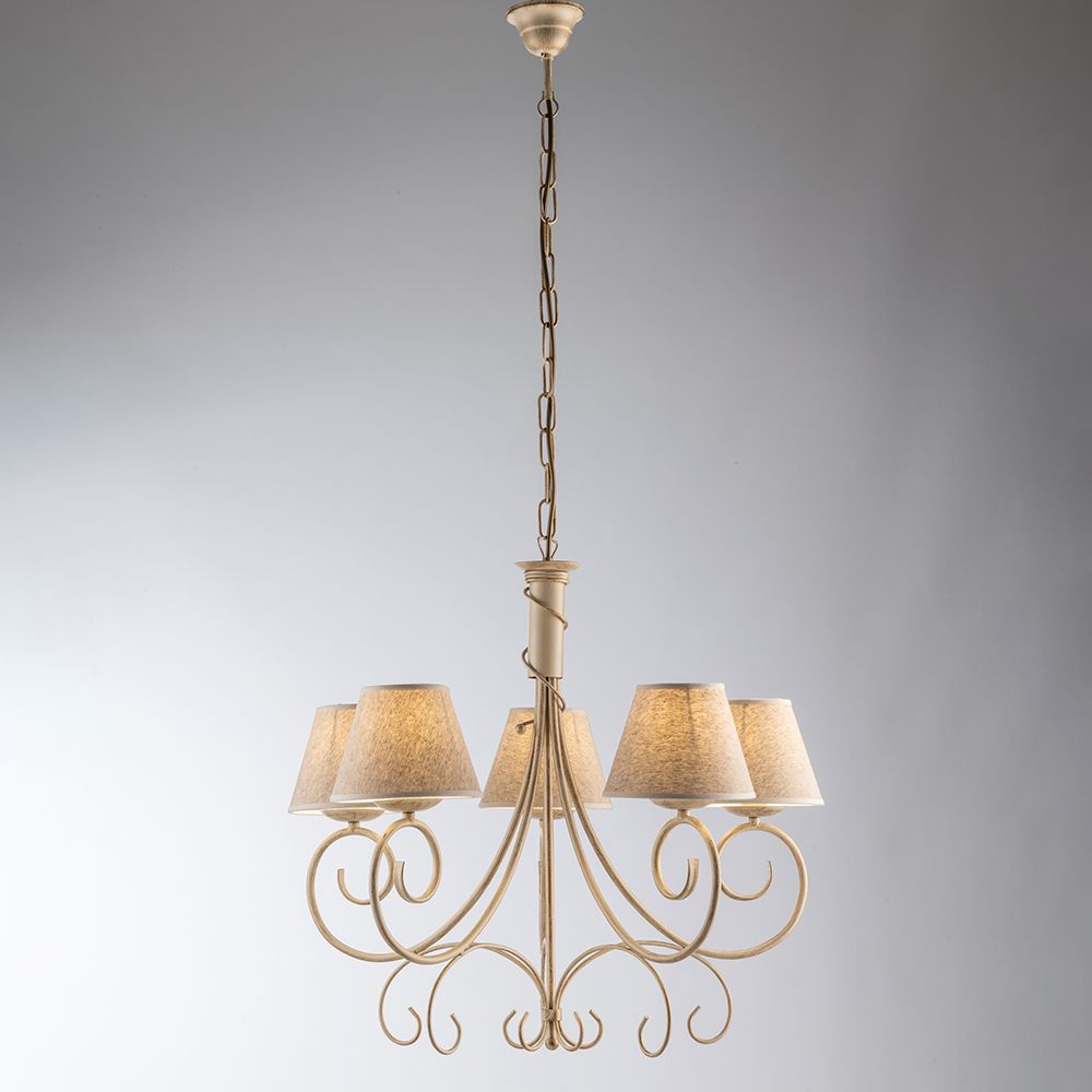 Lampadario in ferro battuto avorio e oro con paralumi in PVC 5 luci BL258-5-AV