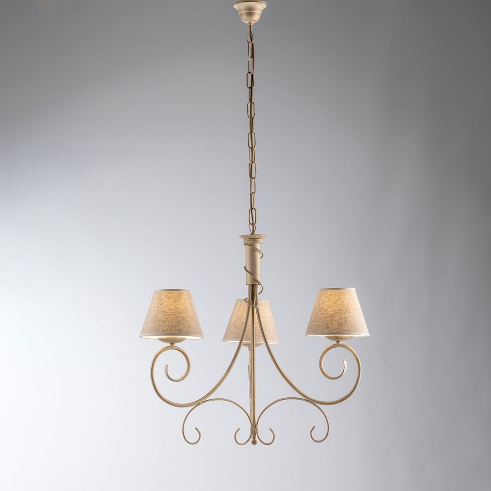 Lampadario in ferro battuto avorio e oro con paralumi in PVC 3 luci BL258-3-AV