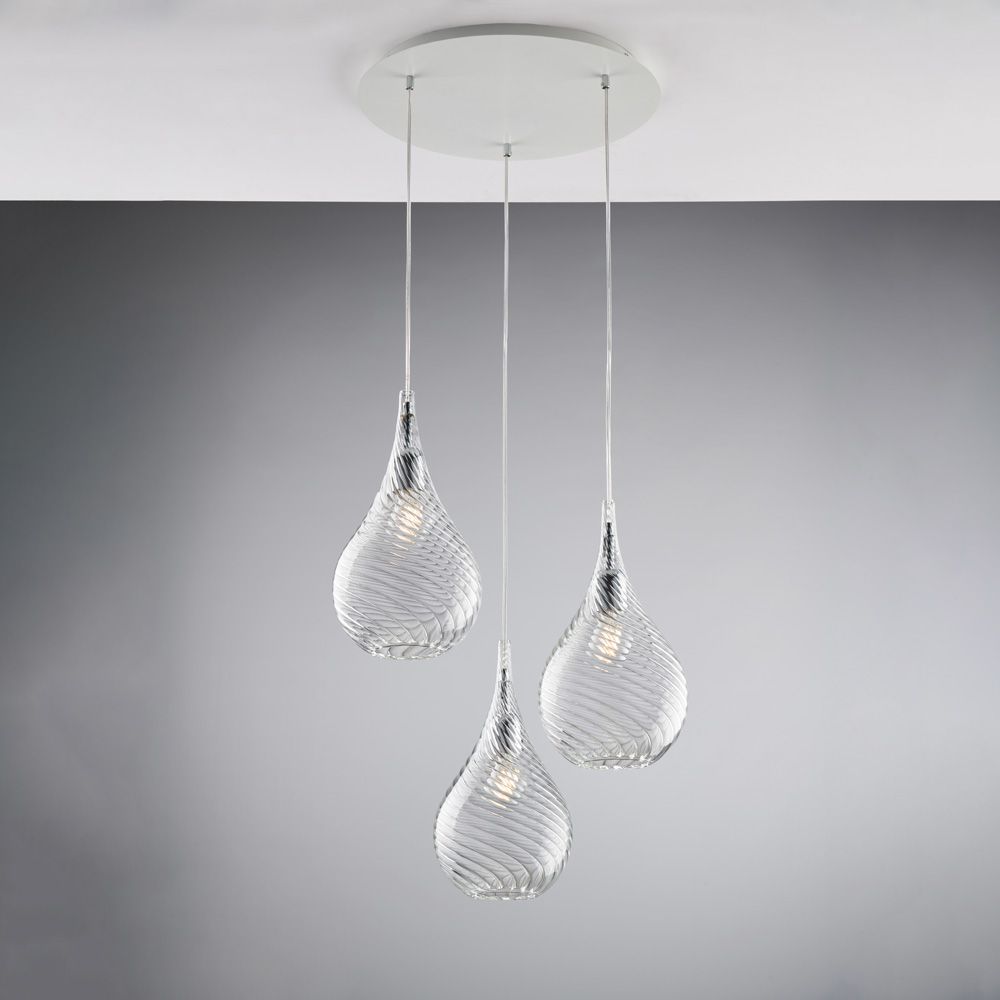 Lampadario contemporaneo in vetro trasparente PLUVIA 3 luci BL264-S3-TR