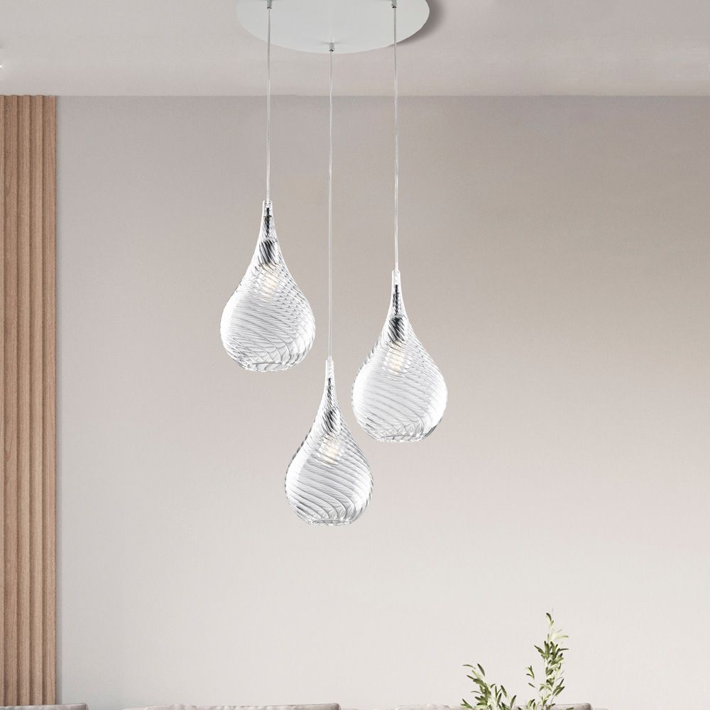 Lampadario contemporaneo in vetro trasparente PLUVIA 3 luci BL264-S3-TR