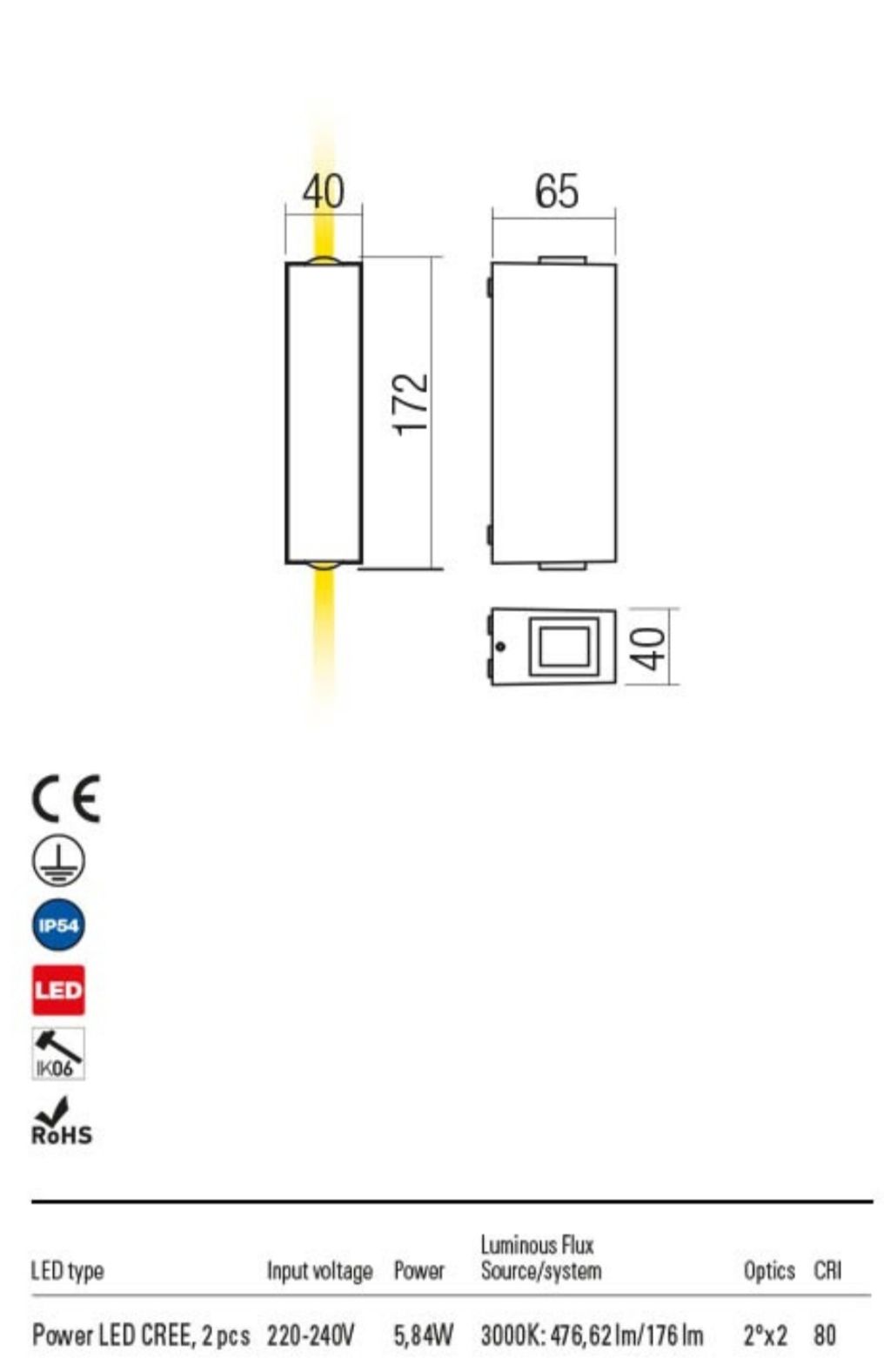 ACE 90419 REDO GROUP applique per esterno a LED 3000k