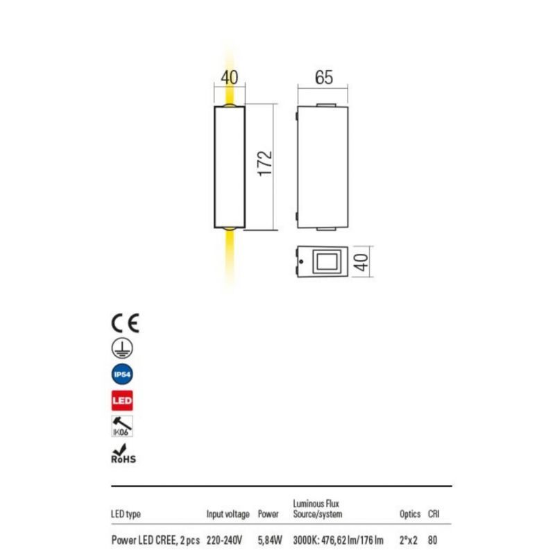 ACE 90422 REDO GROUP applique per esterno a LED 4000k