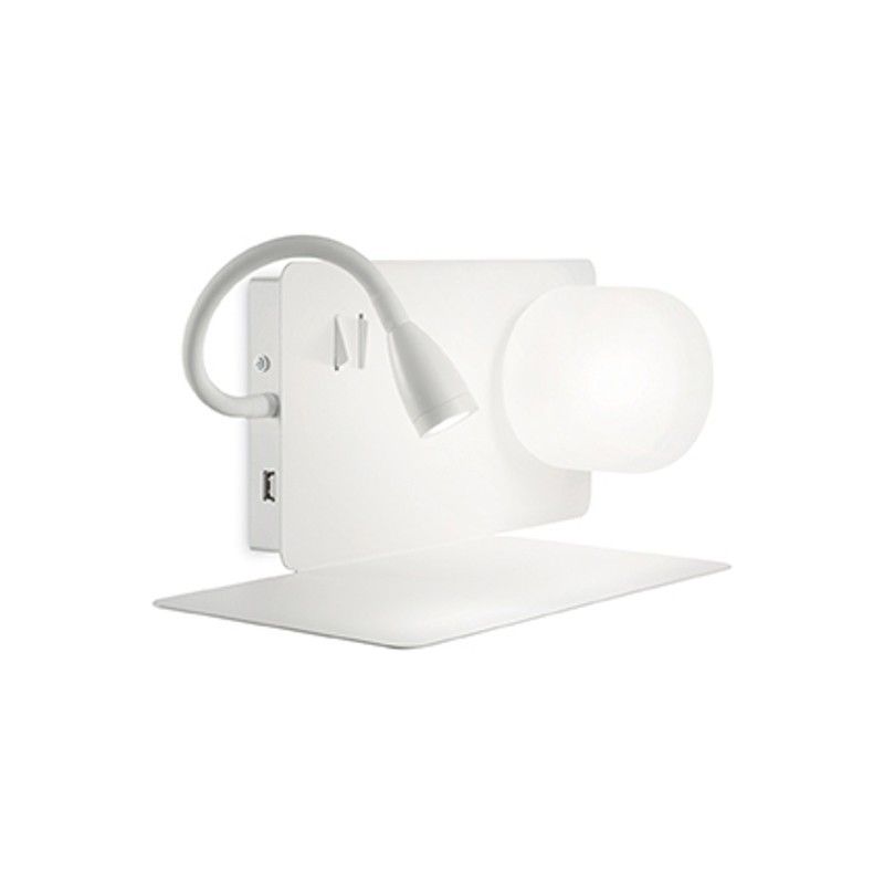 IDEAL LUX BOOK-1 AP2 APPLIQUE IN METALLO BIANCO CON DOPPIO INTERRUTTORE E PRESA USB