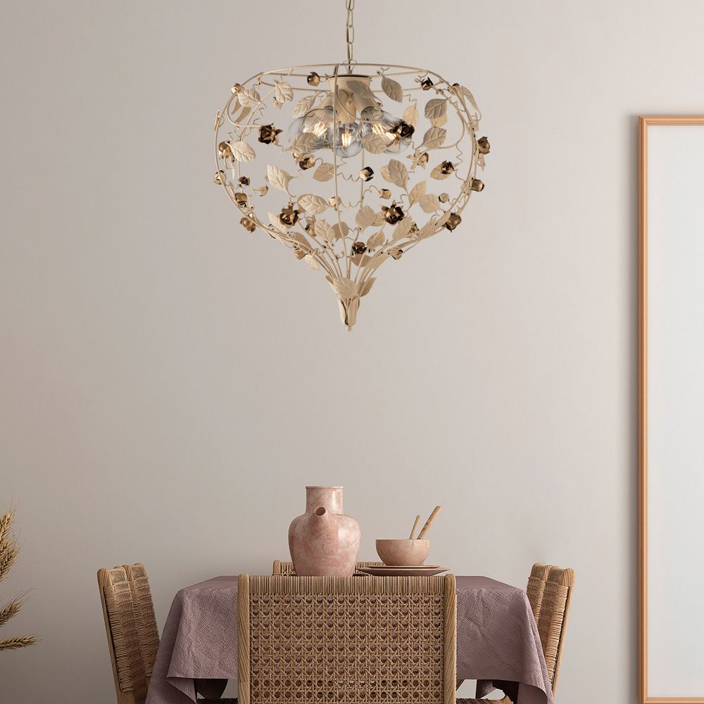 Lampadario shabby chic avorio e oro 5 luci BELLA BL196-5-AV