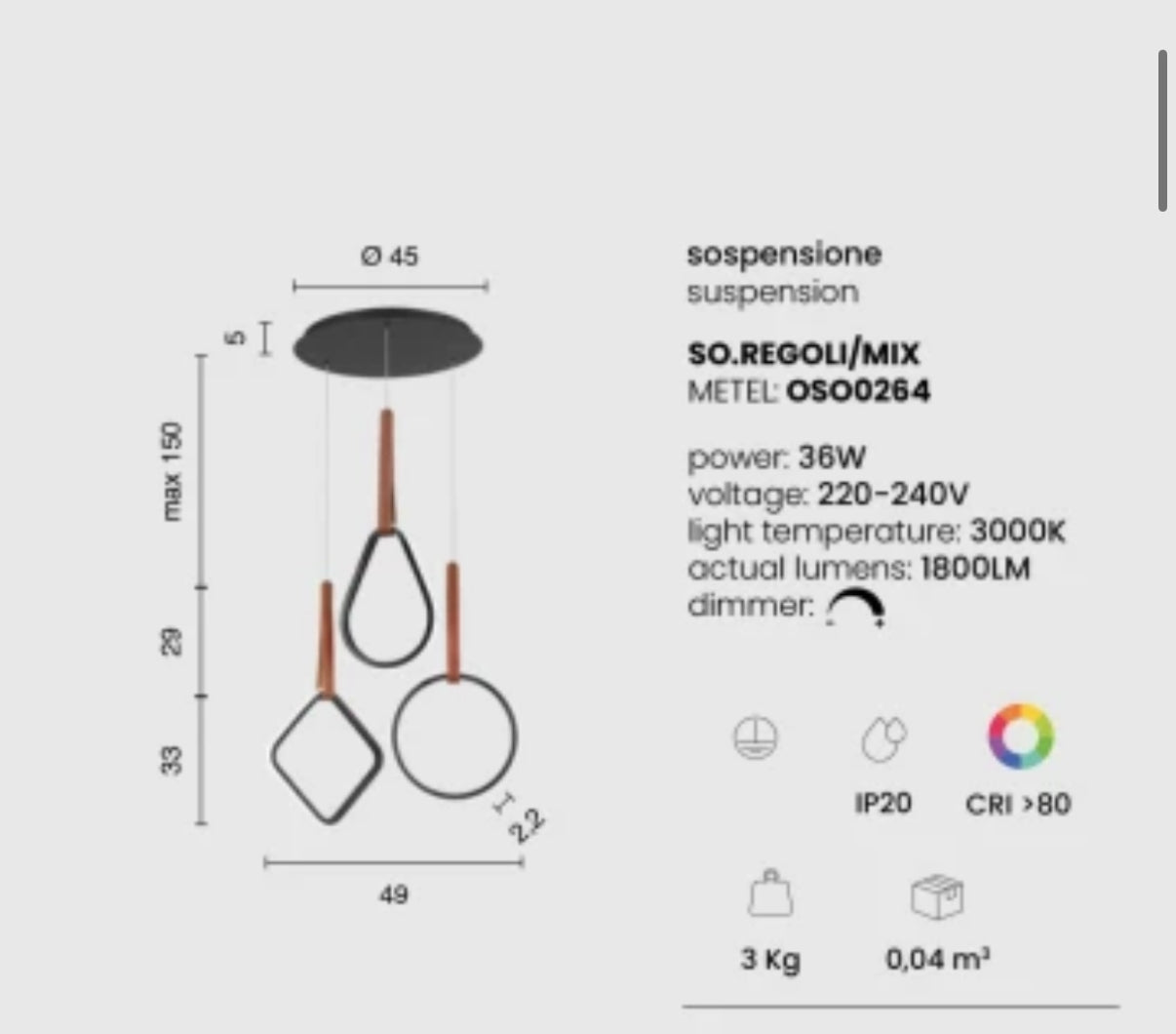 Lampadario Sospensione a LED REGOLI 36W
