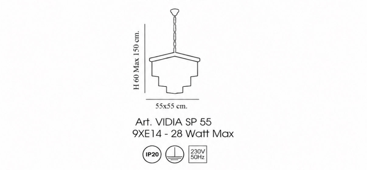 Lampadario In VETRO E CRISTALLO VIDIA D55