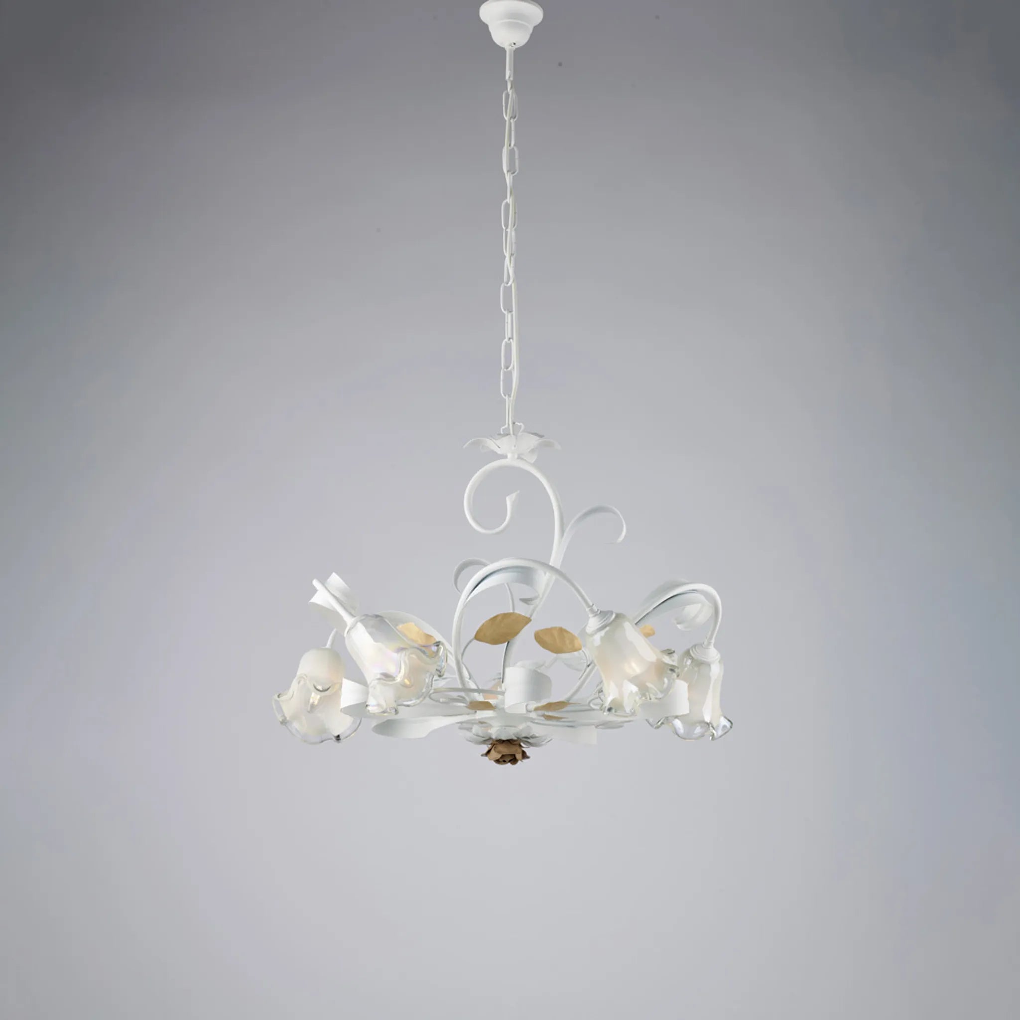 LAMPADARIO FERRO BATTUTO ARTIGIANALE CESTO BL274-5-BCO
