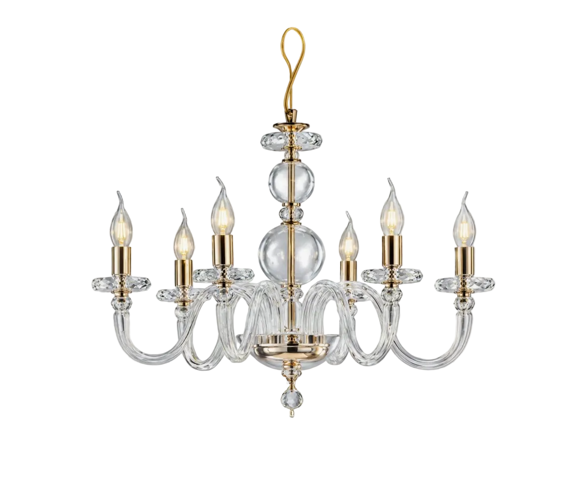 LAMPADARIO BACH IN CRISTALLO E ORO 6 LUCI ONDALUCE