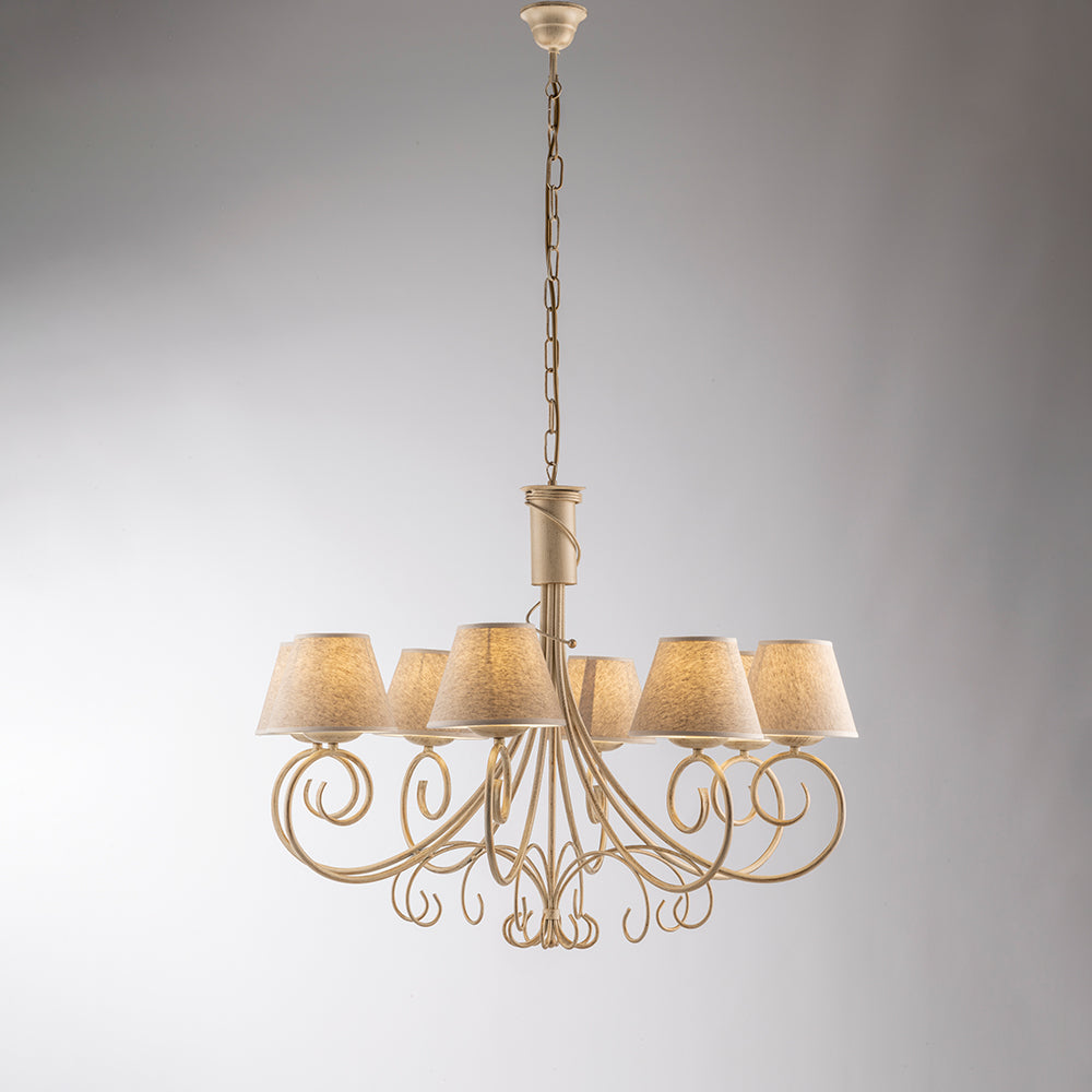 Lampadario in ferro battuto avorio e oro con paralumi in PVC 8 luci VIENNA BL258-8-AV