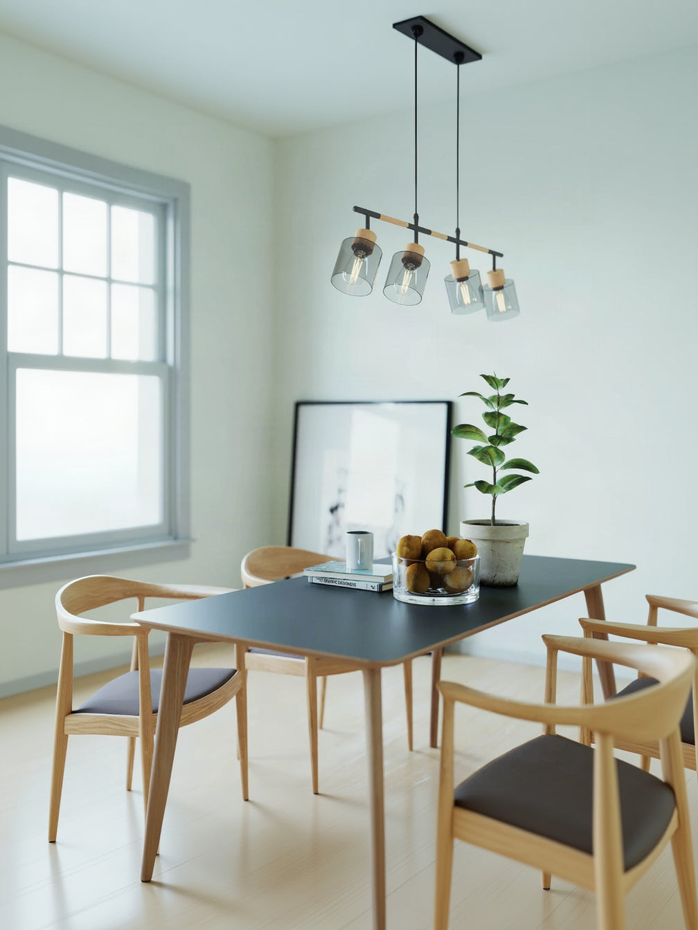 LAMPADARIO SOSPENSIONE LEGNO E METALLO 4 LUCI HANSEN