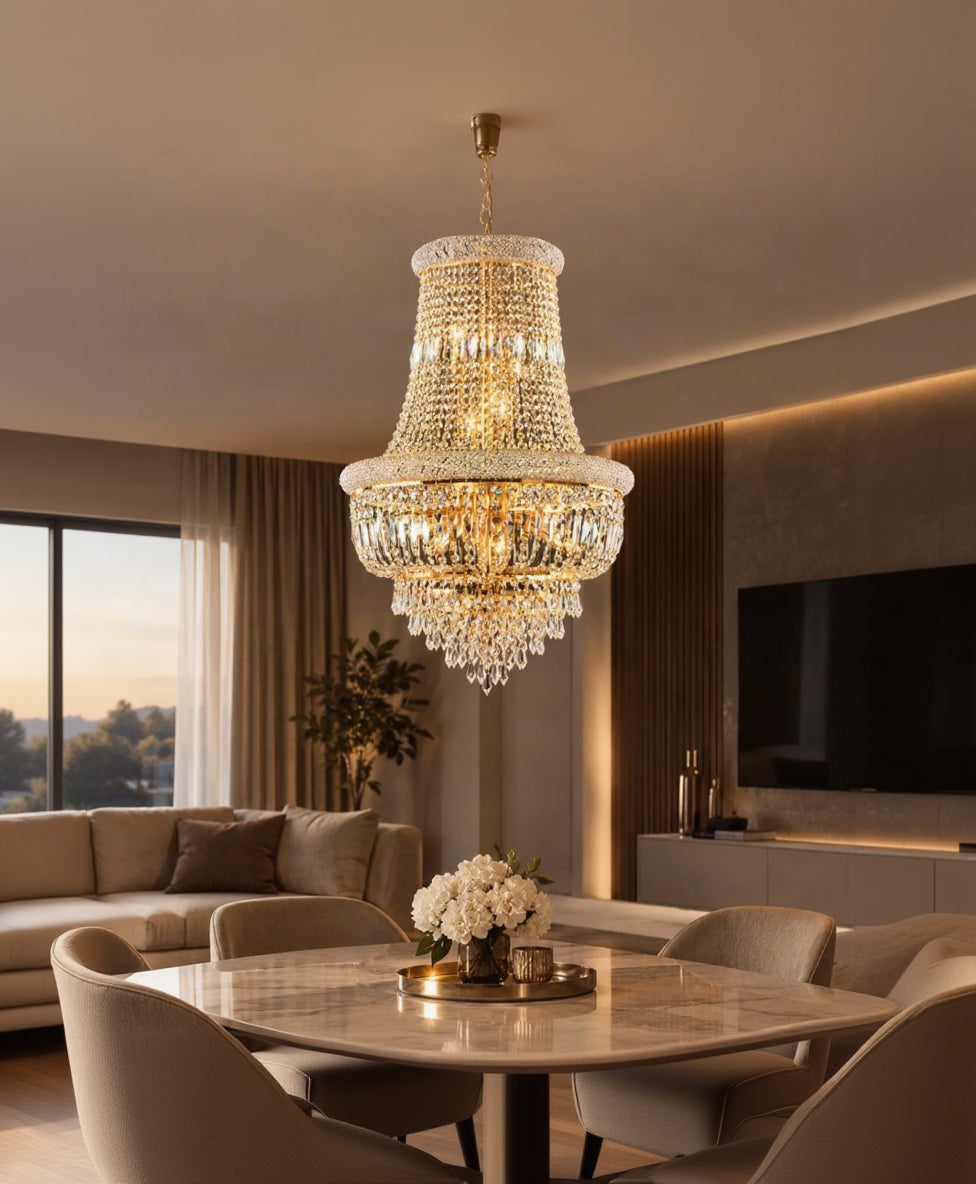 LAMPADARIO IN VETRO E CRISTALLO 12 LUCI VIENNA GM ILLUMINAZIONE