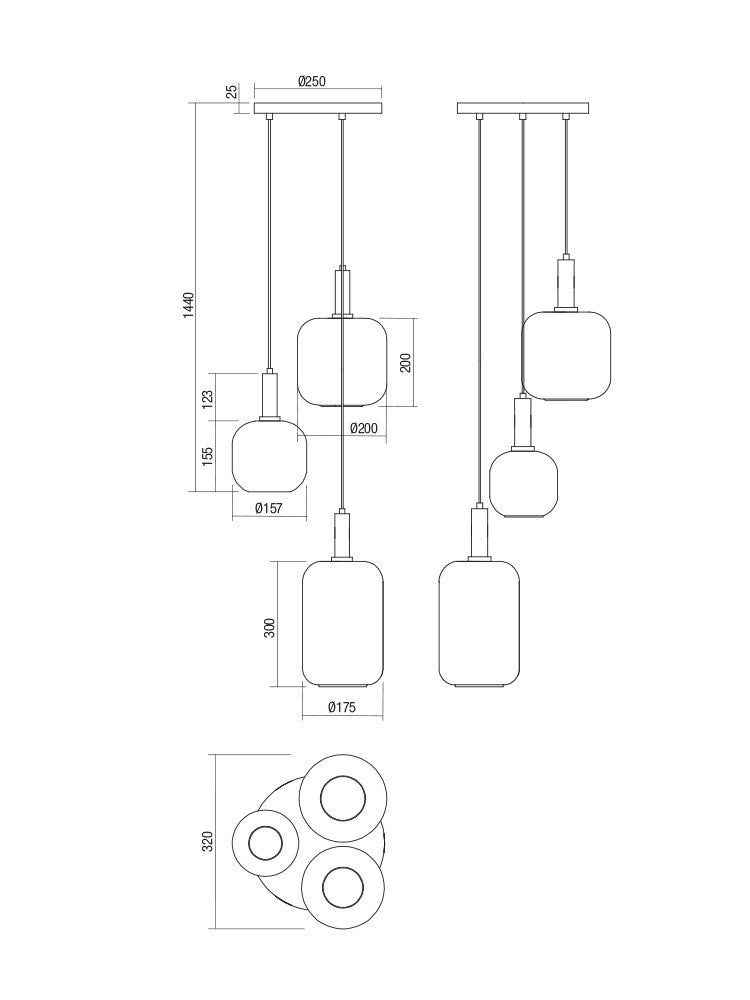 Lampadario moderno Sospensione 3 Luci Brina