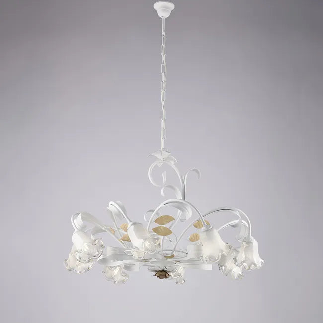 LAMPADARIO FERRO BATTUTO ARTIGIANALE CESTO BL274-8-BCO