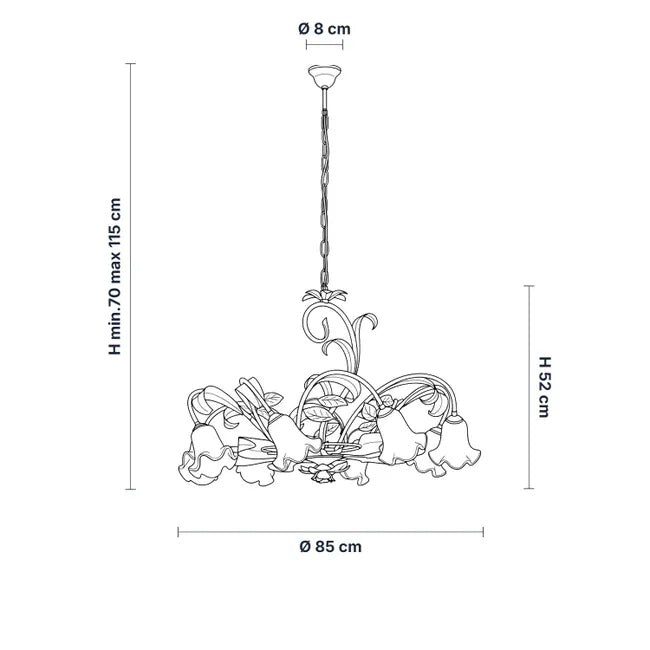 LAMPADARIO FERRO BATTUTO ARTIGIANALE CESTO BL274-8-BCO