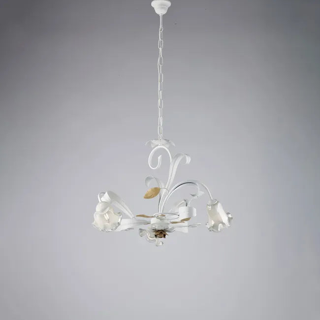 LAMPADARIO FERRO BATTUTO ARTIGIANALE CESTO BL274-3-BCO
