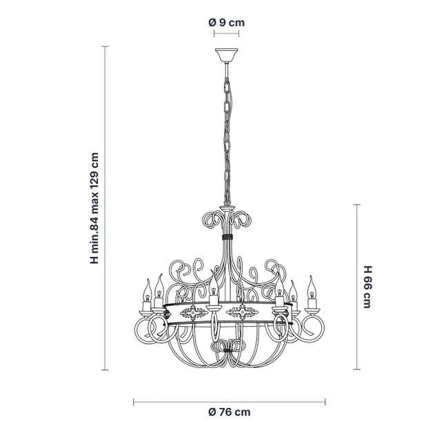 LAMPADARIO IN FERRO BATTUTO ARTIGIANALE BALTIMORA BL-183-8AV