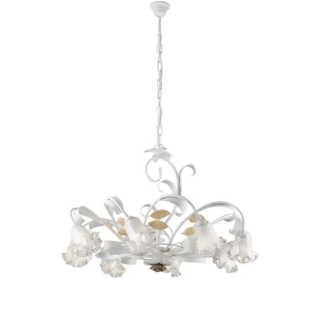 LAMPADARIO FERRO BATTUTO ARTIGIANALE CESTO BL274-8-BCO