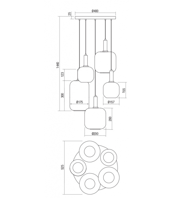 Lampadario moderno Sospensione 5 Luci Brina