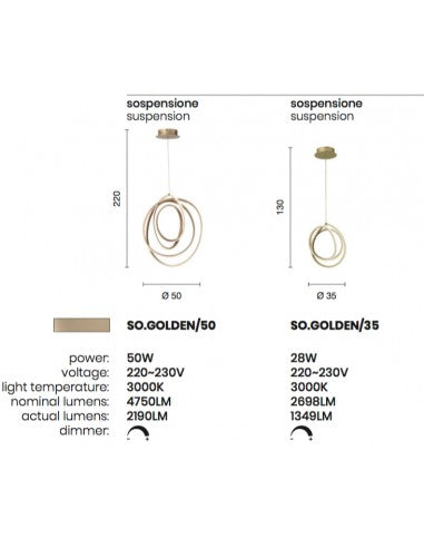 LAMPADARIO SOSPENSIONE A LED GOLDEN ONDALUCE