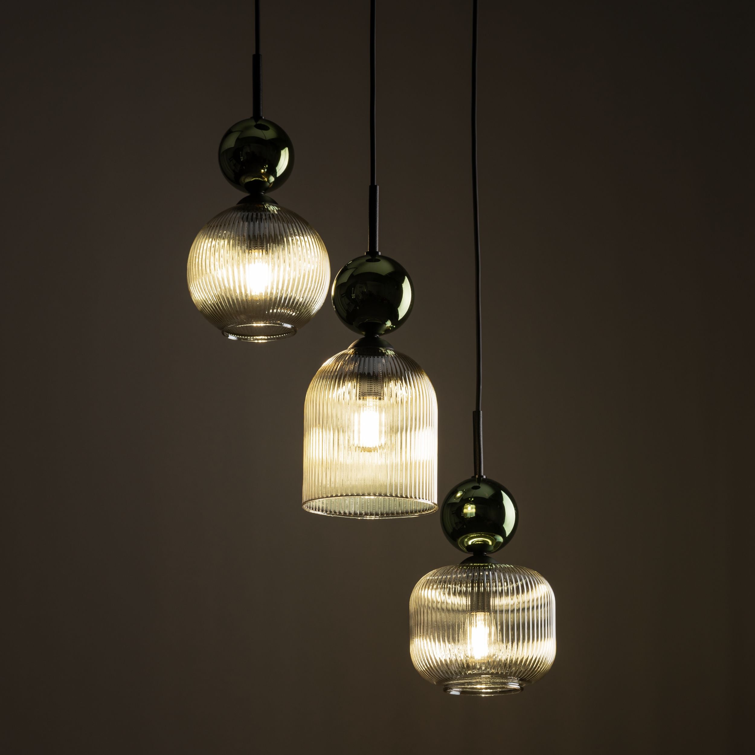 Sospensione a 3 sfere green cognac